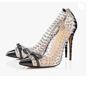 FSJ Zebra Studded Pointed Toe Transparent Pumps High Heels Cute Bowknot Shoes